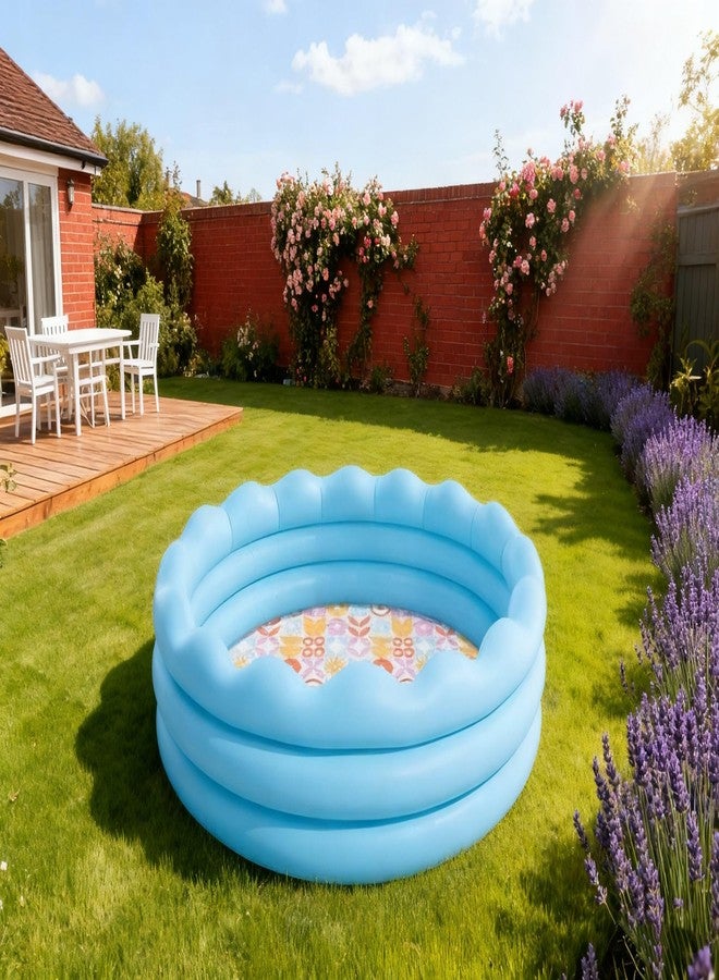 VWretails Wavy Edge Inflatable Kids Pool with Colorful Floral Floor, Durable 3-Ring Baby Swimming Pool for Outdoor Garden Fun, Easy to Inflate, Safe & Portable Water Play Pool for Kids (68" x 18") - Image 2